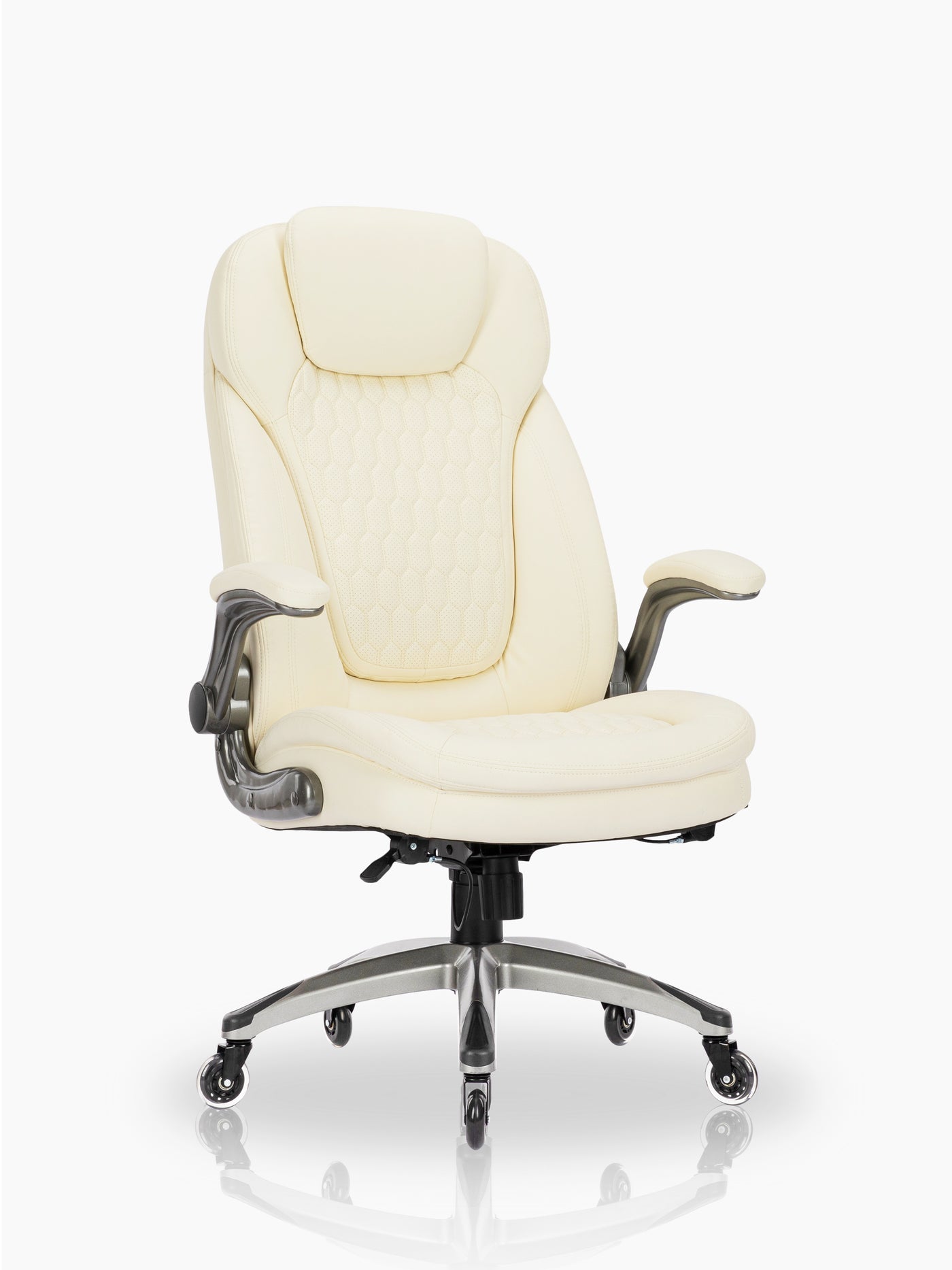 COLAMY High Back Executive Office Chair CL6686 with Padded Flip-up Arms #color_ivory
