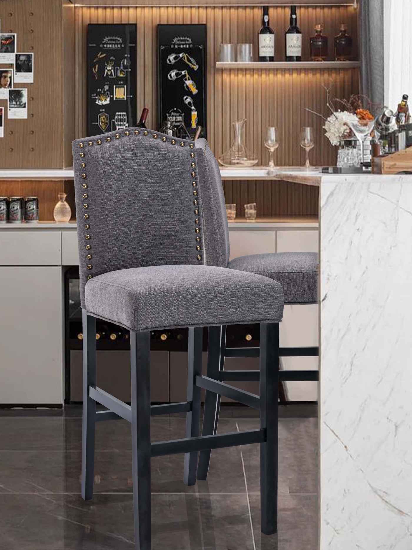 COLAMY Upholstered Accent Barstool Gray CL361 #color_gray