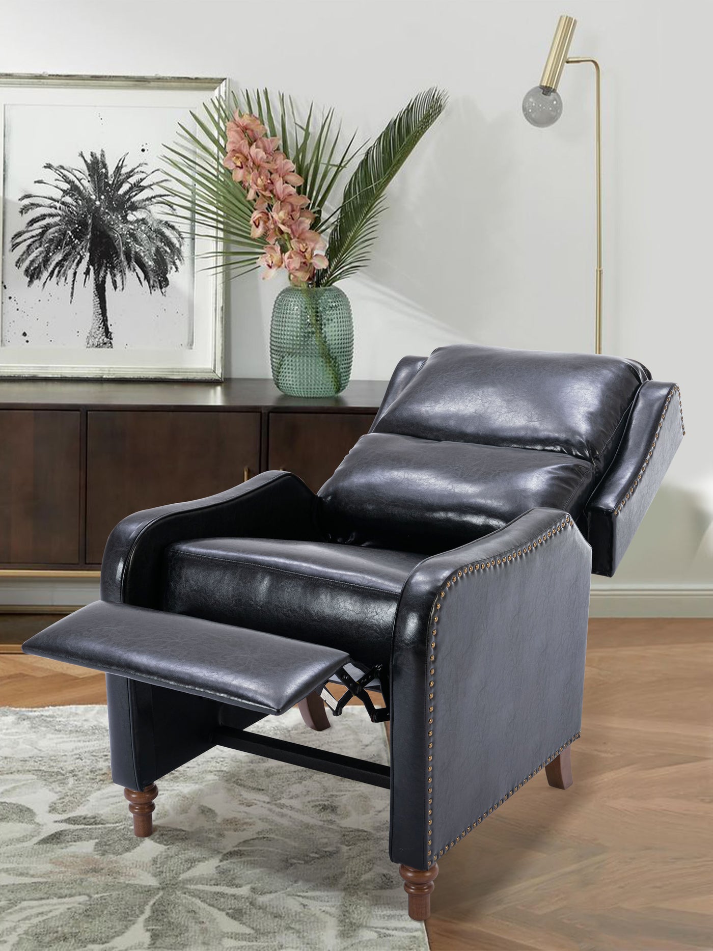COLAMY Bonded Leather Nailhead Trim Modern Single Sofa Black #color_black