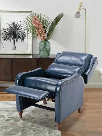 COLAMY Bonded Leather Nailhead Trim Modern Single Sofa Navy Blue #color_navyblue