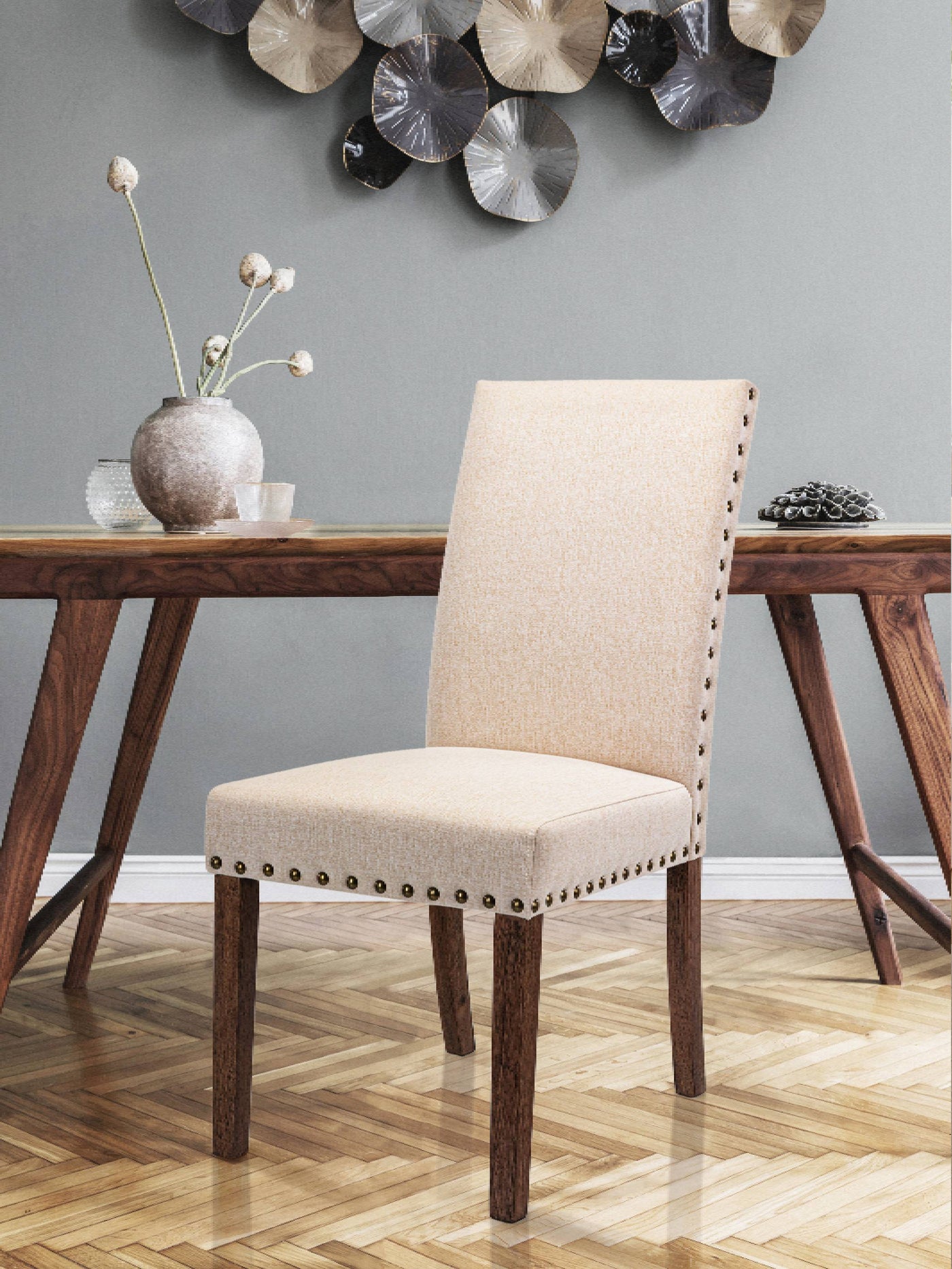COLAMY upholstered dining chairs with nailed trim CL334 #color_beige
