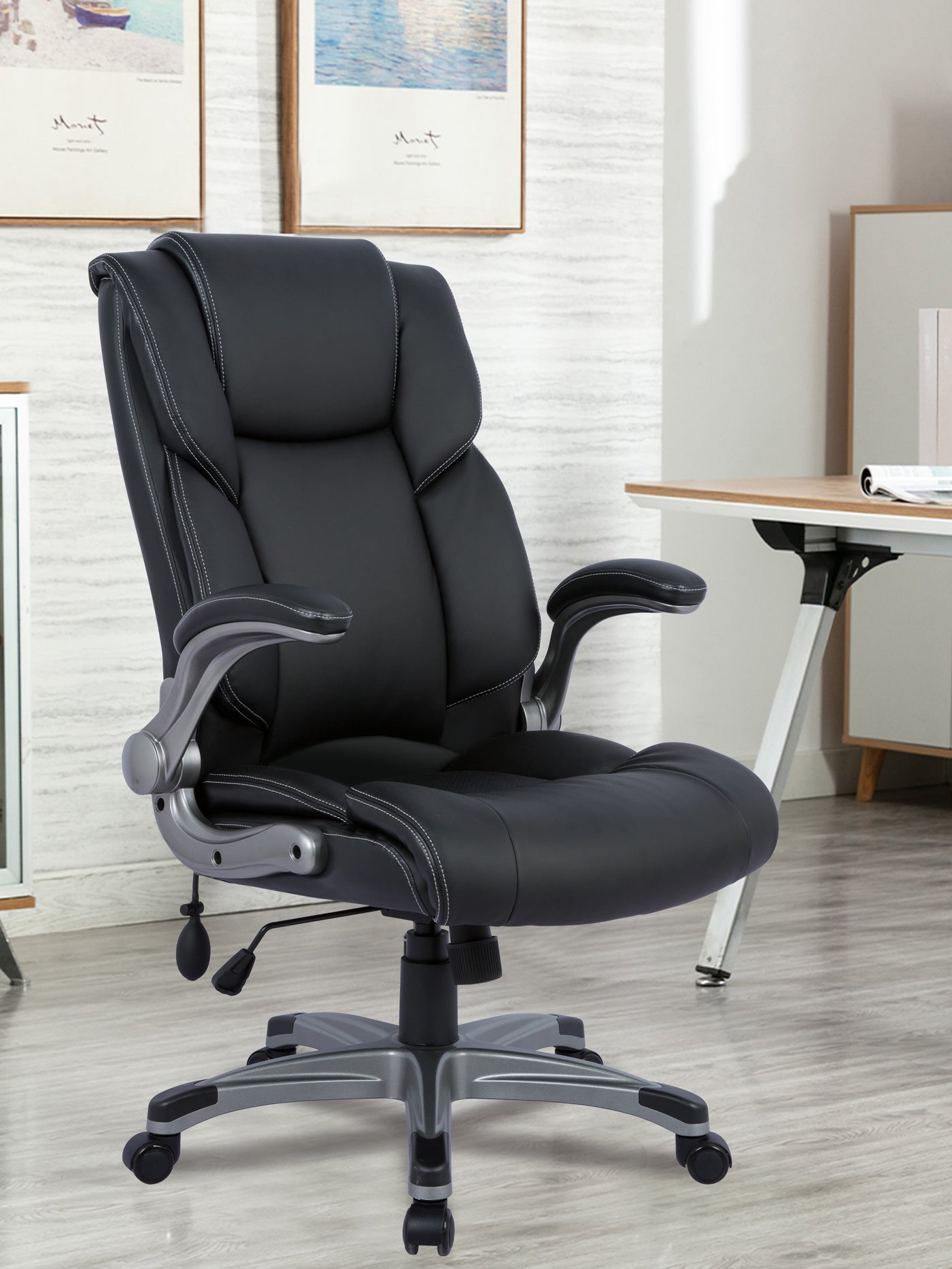 COLAMY Ergonomic Bonded Leather Home Office Chair CL2822 #color_black