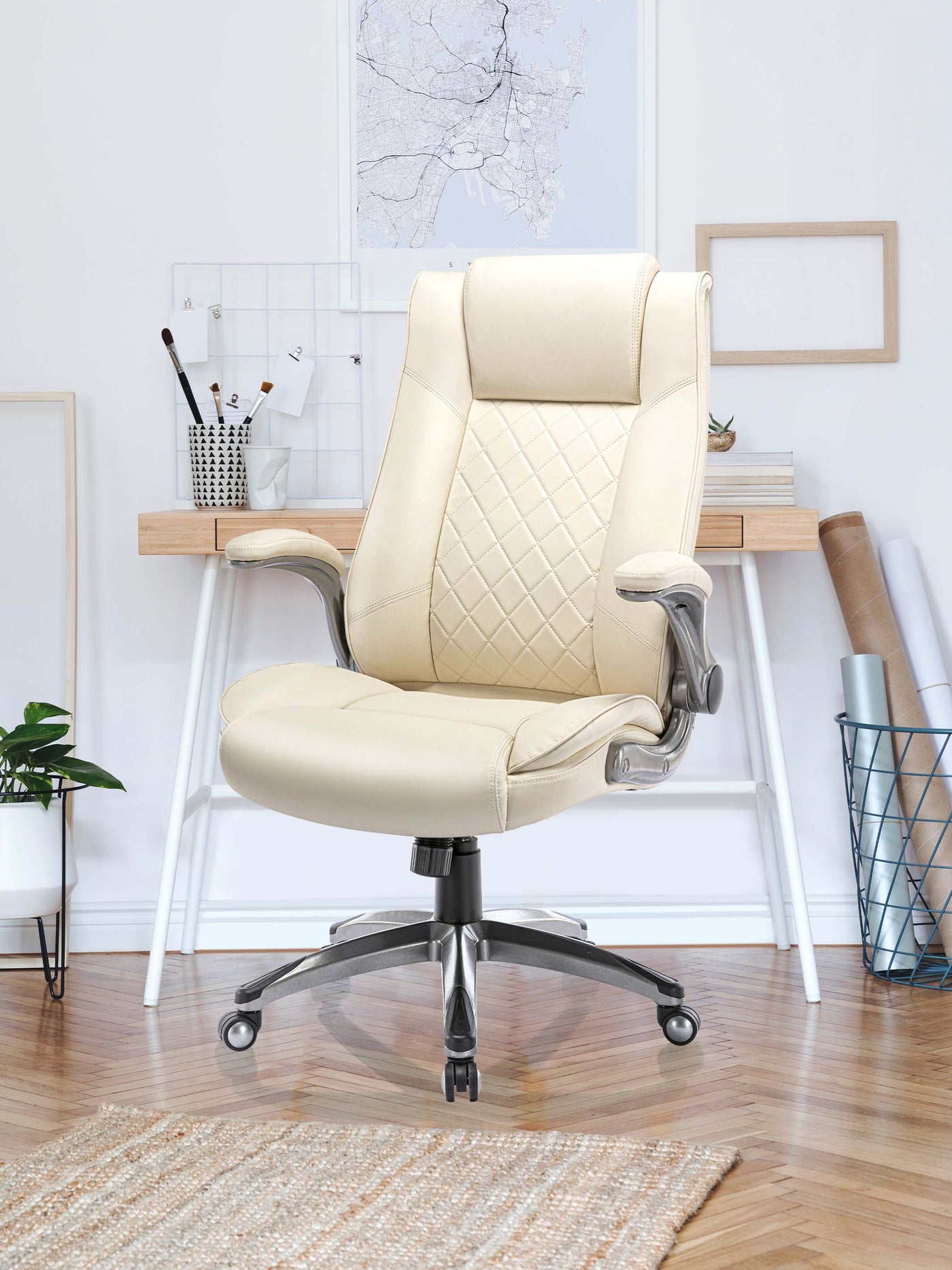 COLAMY Ergonomic High Back Leather Office Chair DM2199 Diamond Pattern #color_beige