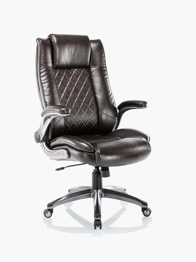 COLAMY Ergonomic High Back Leather Office Chair with Flip Up Armrests DM2199 Diamond Pattern #color_brown