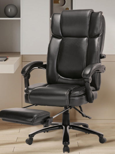 COLAMY High Back Leather Office Chair with Footrest CL290  #color_black