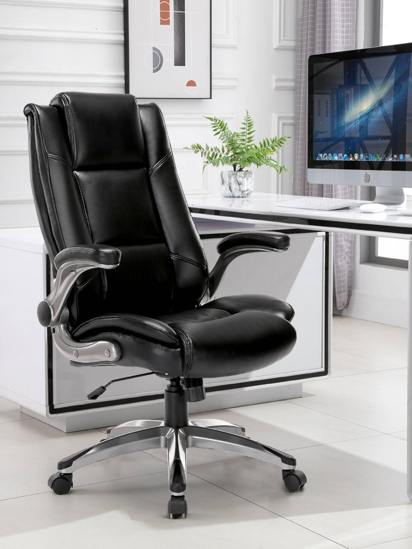 COLAMY Ergonomic High Back Leather Office Chair CL2199 Black #color_black