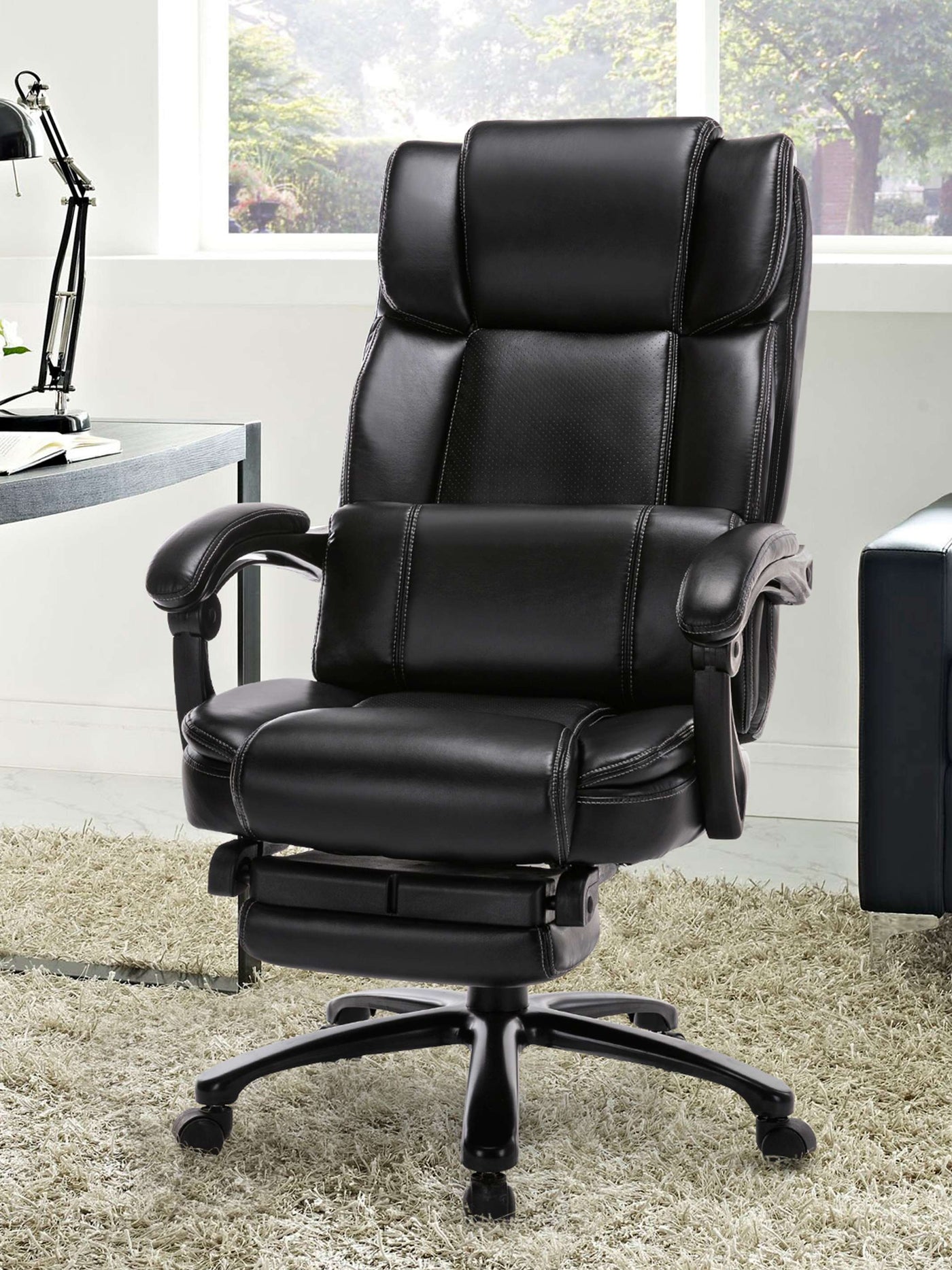 COLAMY Ergonomic High Back Leather Office Chair with Footrest CL290  #color_black
