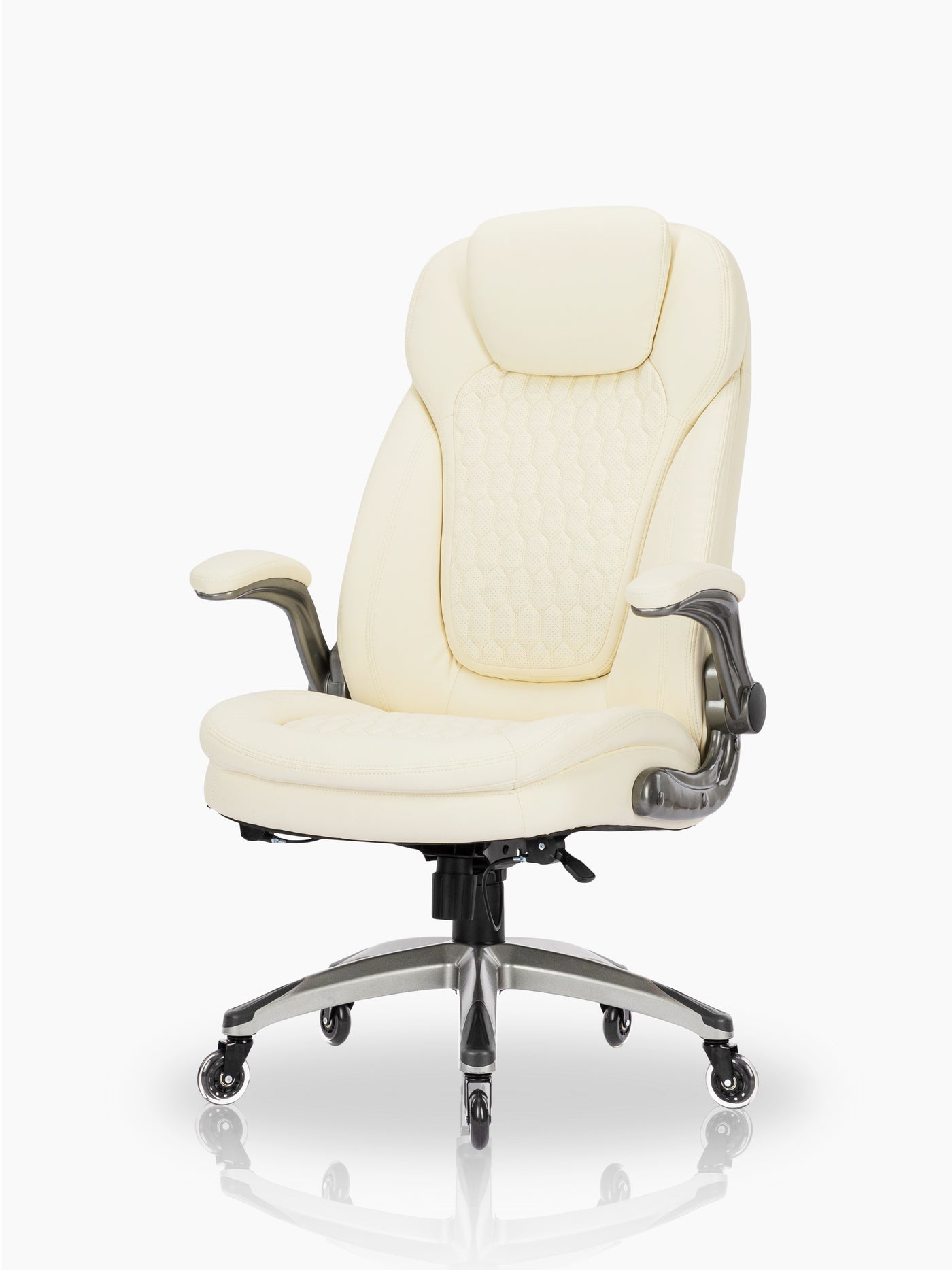 COLAMY High Back PU Leather Home Office Chair CL6686 #color_ivory