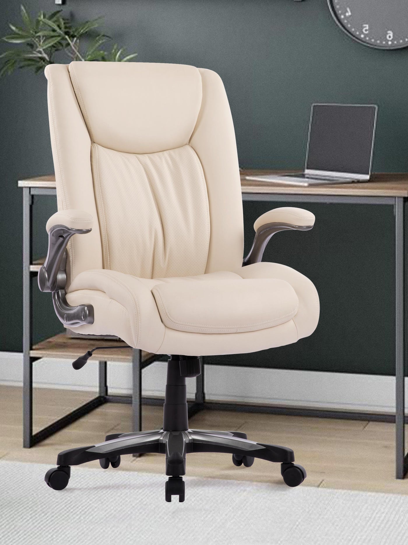 COLAMY 400lbs Big and Tall Leather Office Chair CL5309 in Beige #color_beige