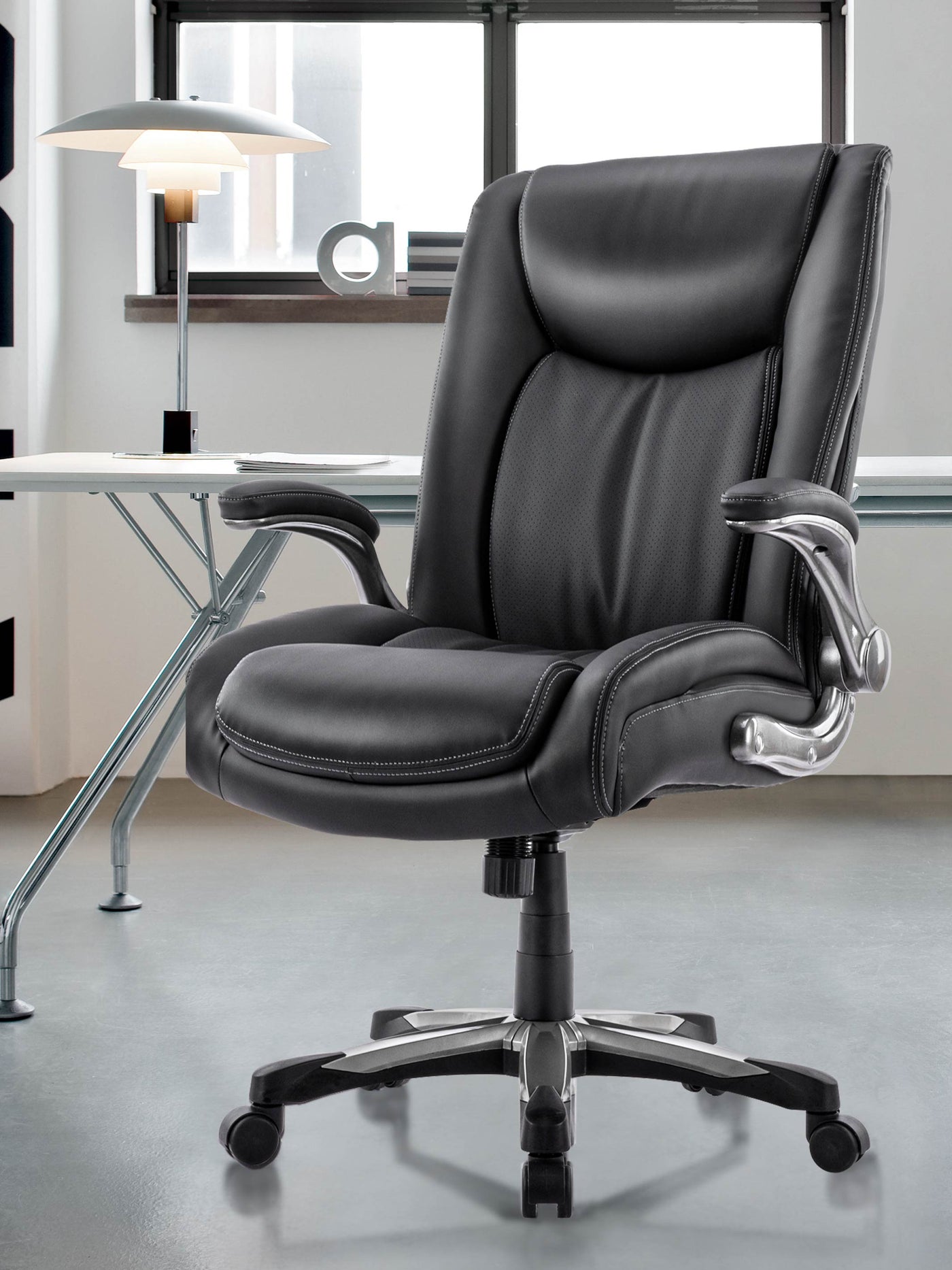 COLAMY Ergonomic Leather Office Chair CL5309 in Black #color_black