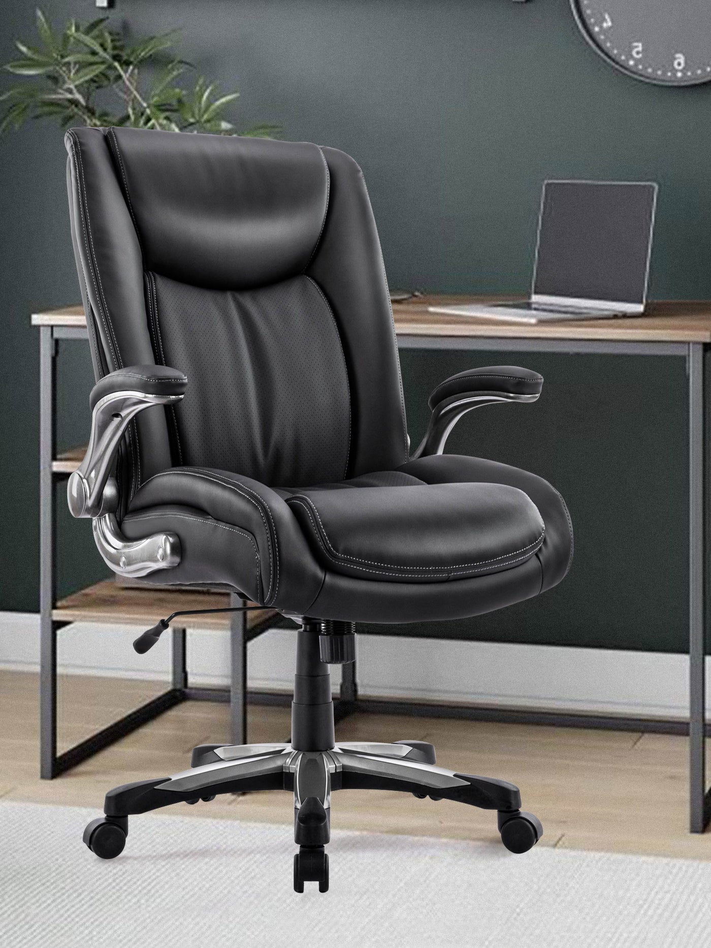 COLAMY 400lbs Big and Tall Leather Office Chair CL5309 in Black #color_black