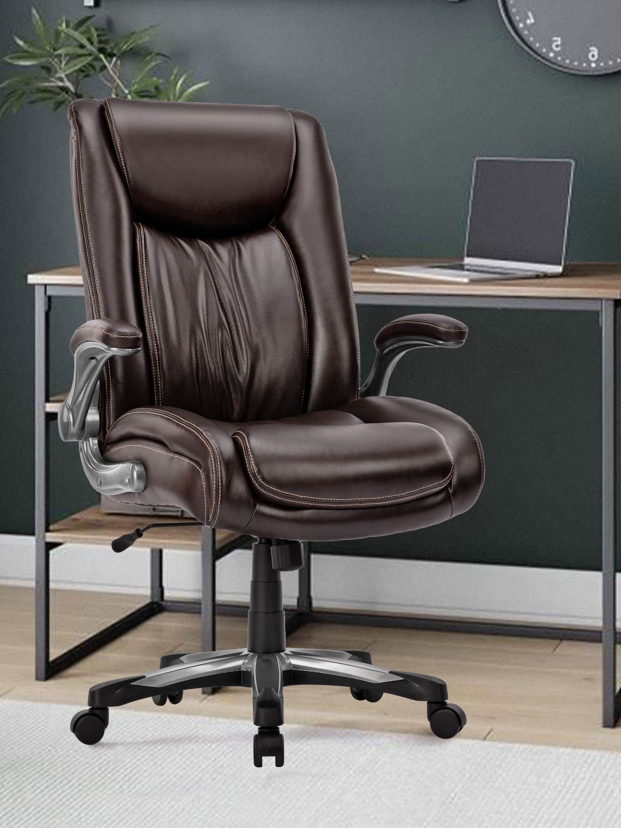 COLAMY 400lbs Big and Tall Leather Office Chair CL5309 in Brown #color_brown