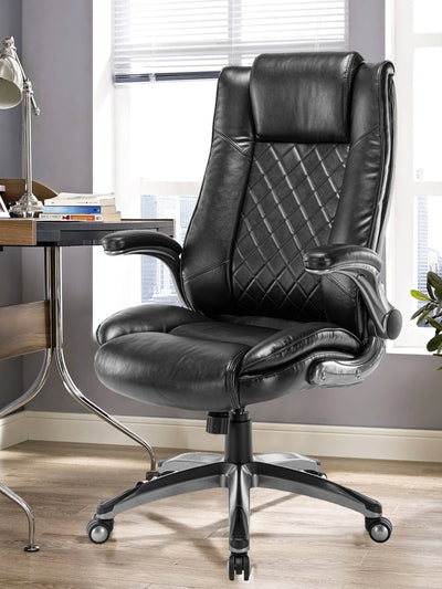 COLAMY Ergonomic Leather Office Chair with Flip Up Armrests DM2199 #color_black