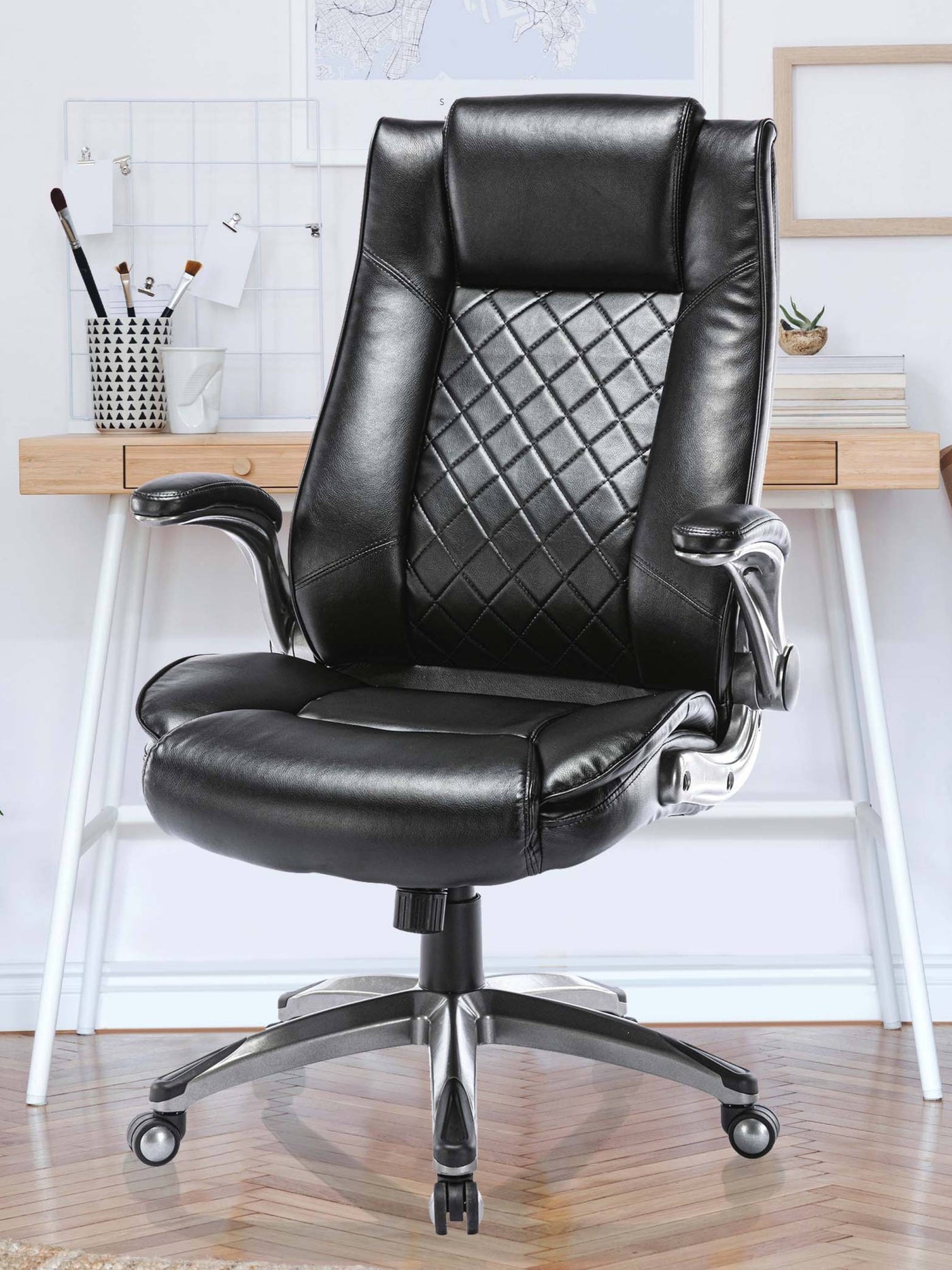 COLAMY Ergonomic High Back Leather Office Chair with Flip Up Armrests DM2199 #color_black