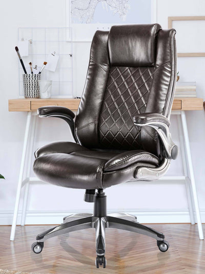 COLAMY Ergonomic High Back Leather Office Chair with Flip Up Armrests DM2199 #color_brown