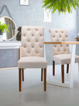 COLAMY Beige Fabric Tufted Rolled Back Dining Chair Set CB242#color_beige