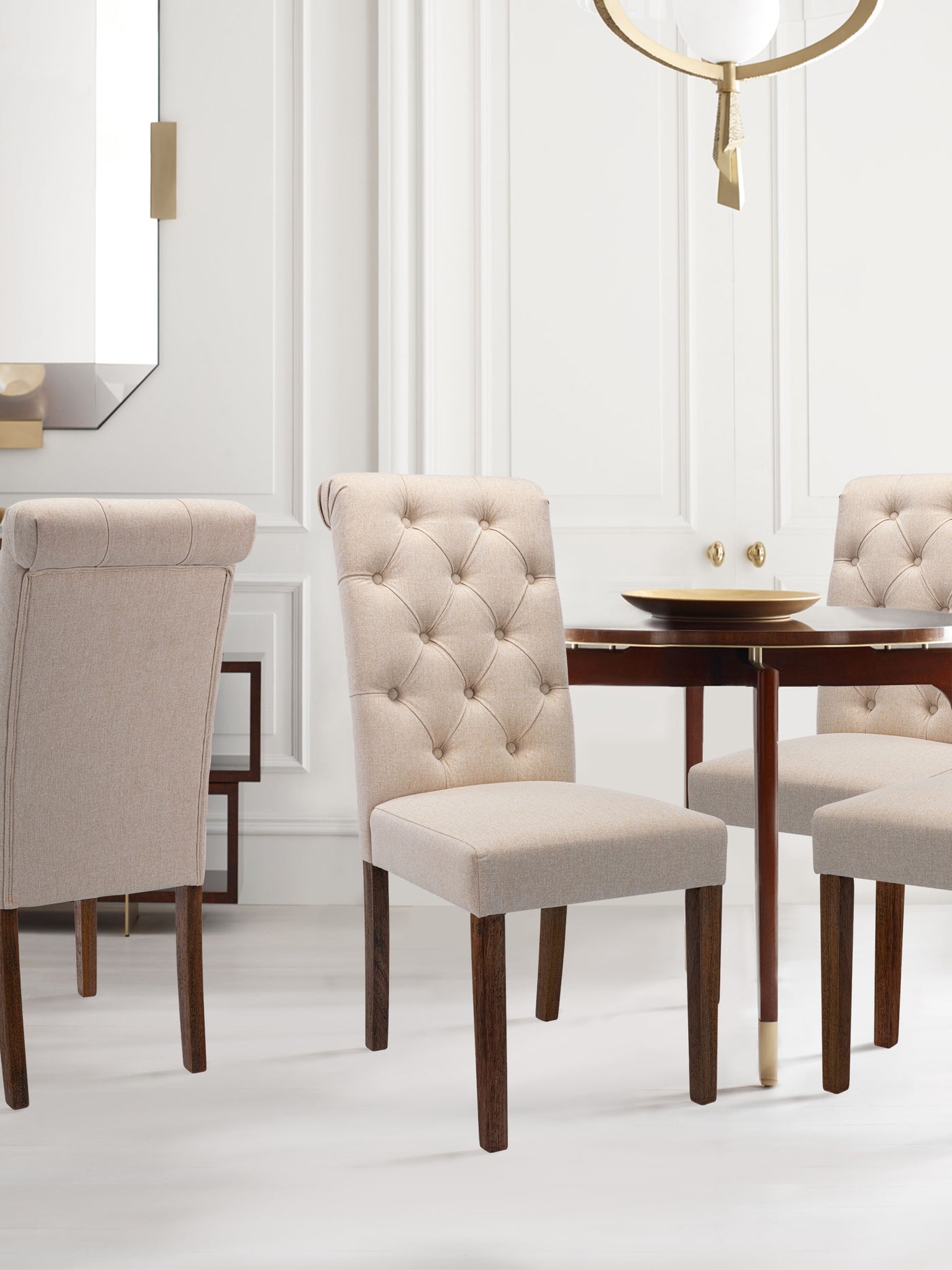 COLAMY Tufted Fabric Dining Chair with Rolled Back Beige CB242 #color_beige