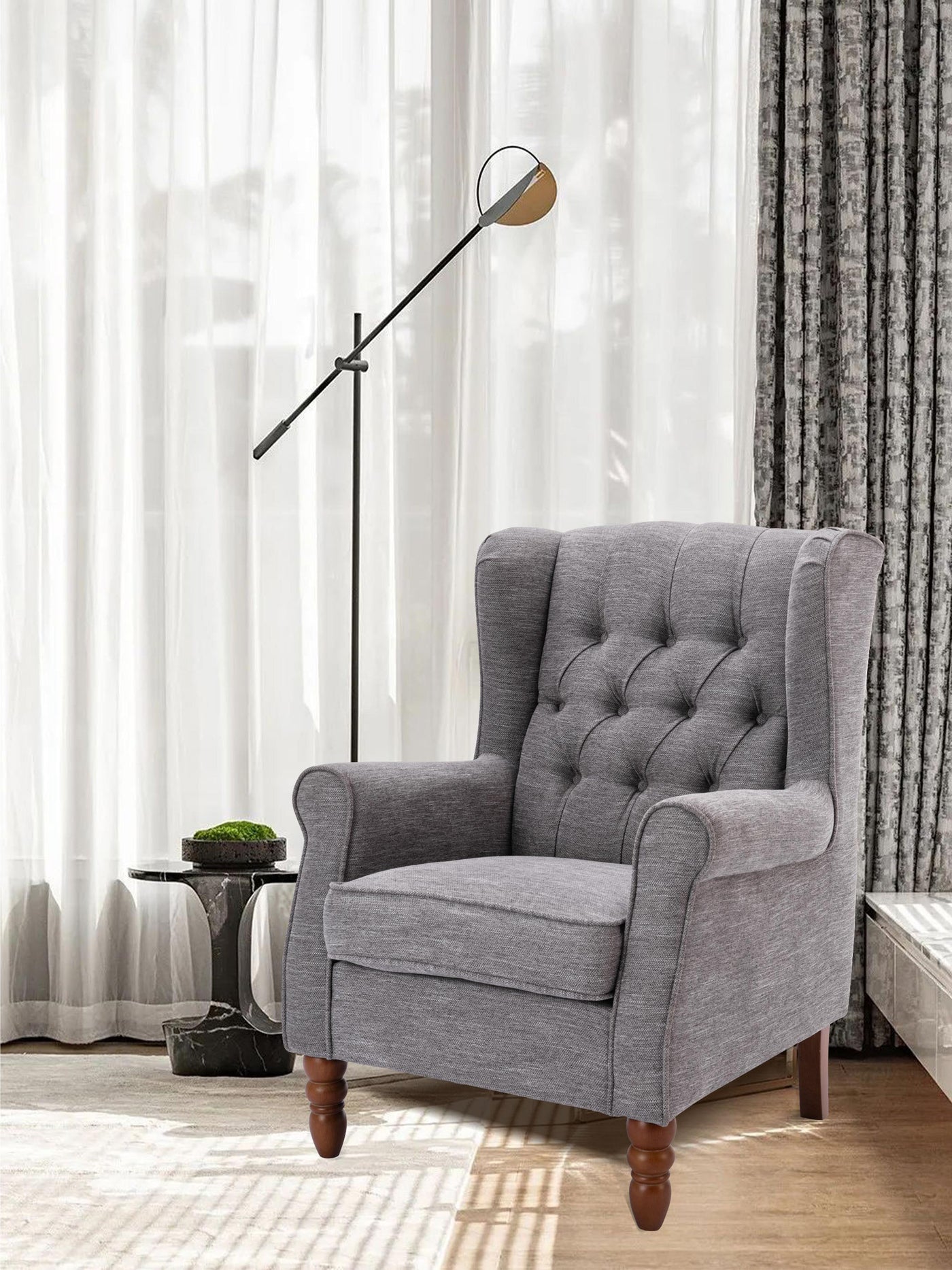 COLAMY Upholstered Fabric Accent Chair with Arms Gray #color_gray