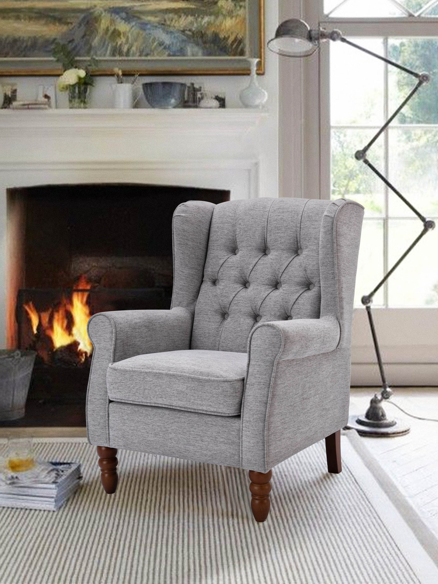 COLAMY Tufted Upholstered Sofa Chair with Button Light Gray #color_lightgray