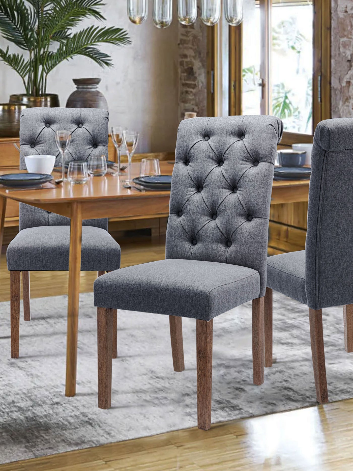 COLAMY Tufted Upholstered Dining Chair with Button gray B242 #color_gray
