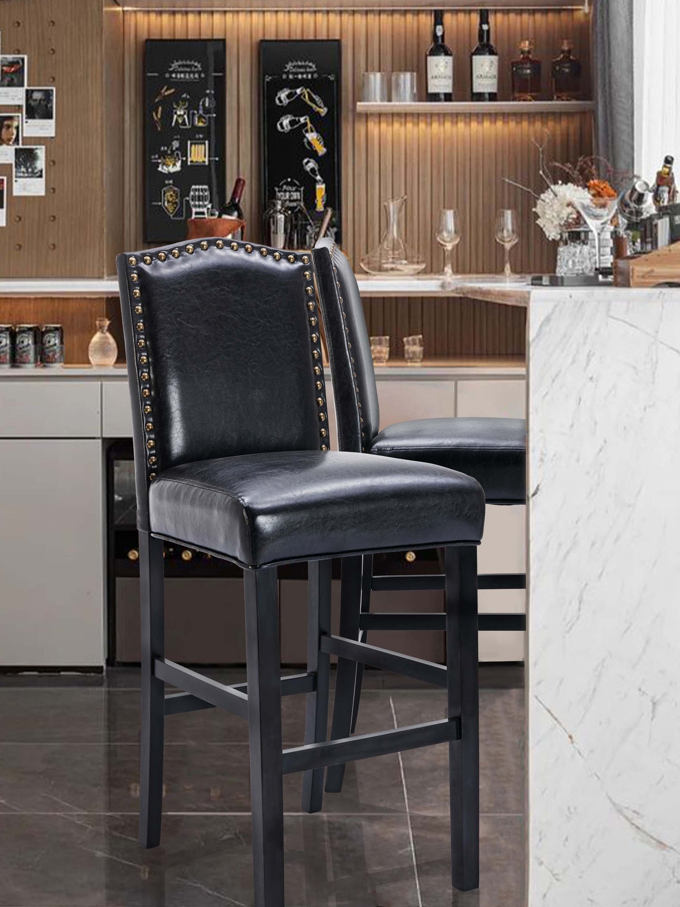 COLAMY Upholstered Accent Barstool Black CL361 #color_black